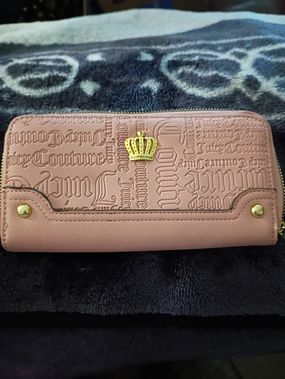 Juicy Couture Pink Embossed Zip Wallet with Crown Logo